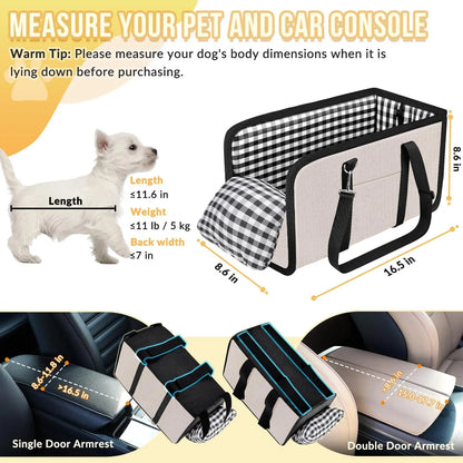 Tailsup Console Dog Car Seat for Small Dogs (Up to 11 Lbs) - Portable Armrest Booster Seat with Pumpkin Design, Sponge Soft Cushion, Anti-Collapse Plastic Frame, Safety Belt, 2 Cozy Bed Modes