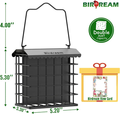Birdream Premium All-Metal Double Suet Bird Feeder for Outdoor Use, Accommodates 2 Standard Suet Cakes, Effortless Refilling Tool for Attracting Woodpeckers and Chickadees