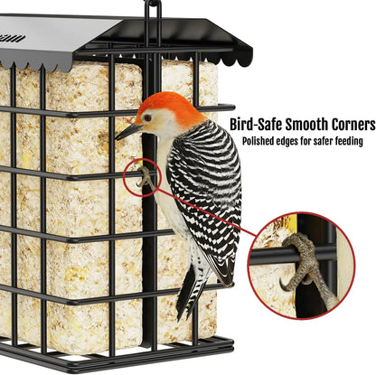 Birdream Premium All-Metal Double Suet Bird Feeder for Outdoor Use, Accommodates 2 Standard Suet Cakes, Effortless Refilling Tool for Attracting Woodpeckers and Chickadees