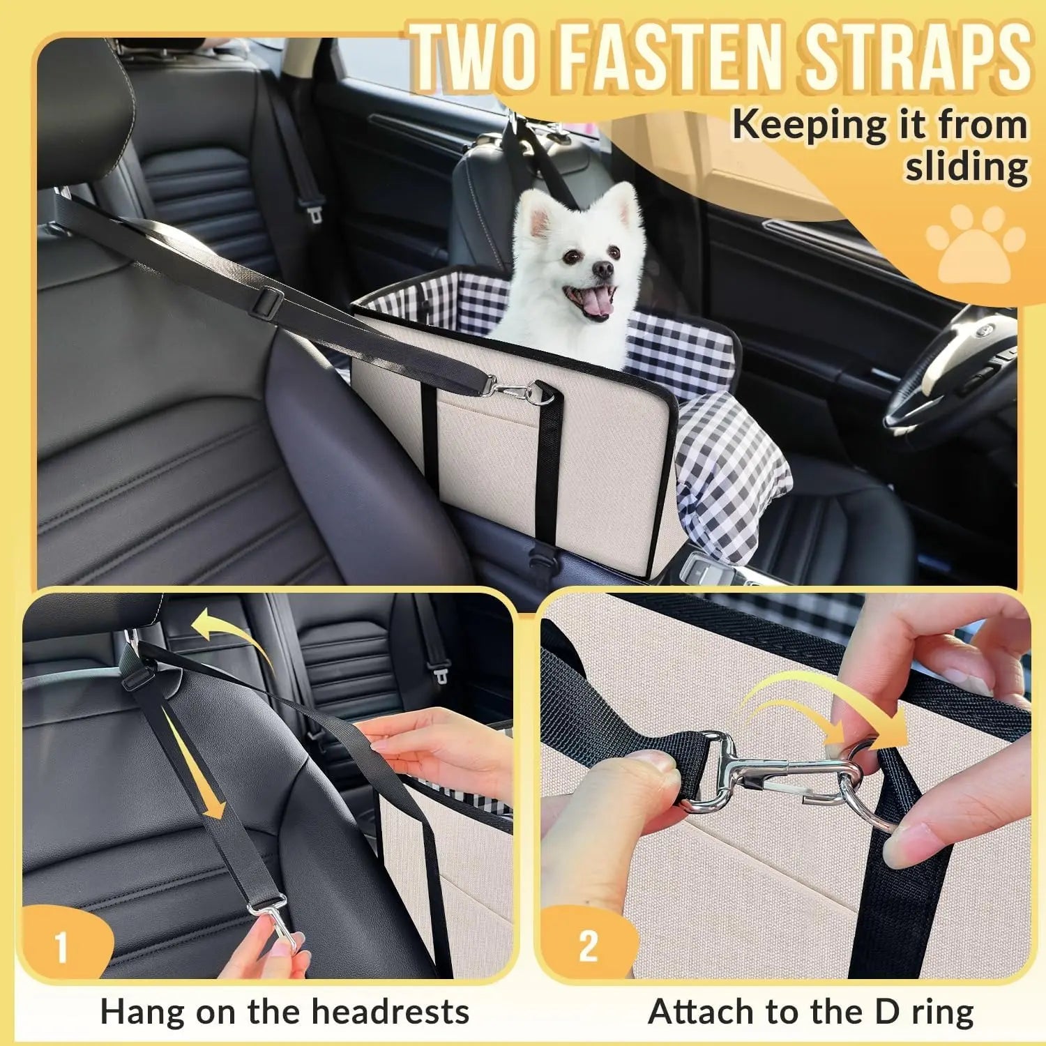 Tailsup Console Dog Car Seat for Small Dogs (Up to 11 Lbs) - Portable Armrest Booster Seat with Pumpkin Design, Sponge Soft Cushion, Anti-Collapse Plastic Frame, Safety Belt, 2 Cozy Bed Modes