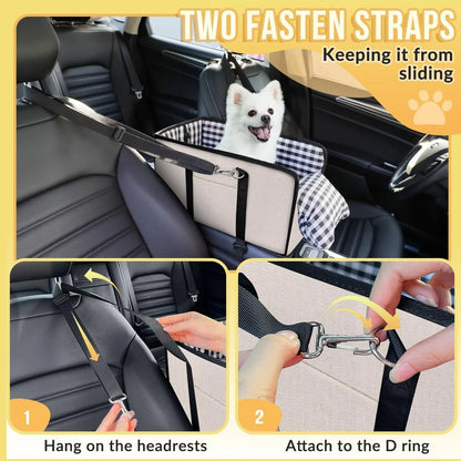 Tailsup Console Dog Car Seat for Small Dogs (Up to 11 Lbs) - Portable Armrest Booster Seat with Pumpkin Design, Sponge Soft Cushion, Anti-Collapse Plastic Frame, Safety Belt, 2 Cozy Bed Modes