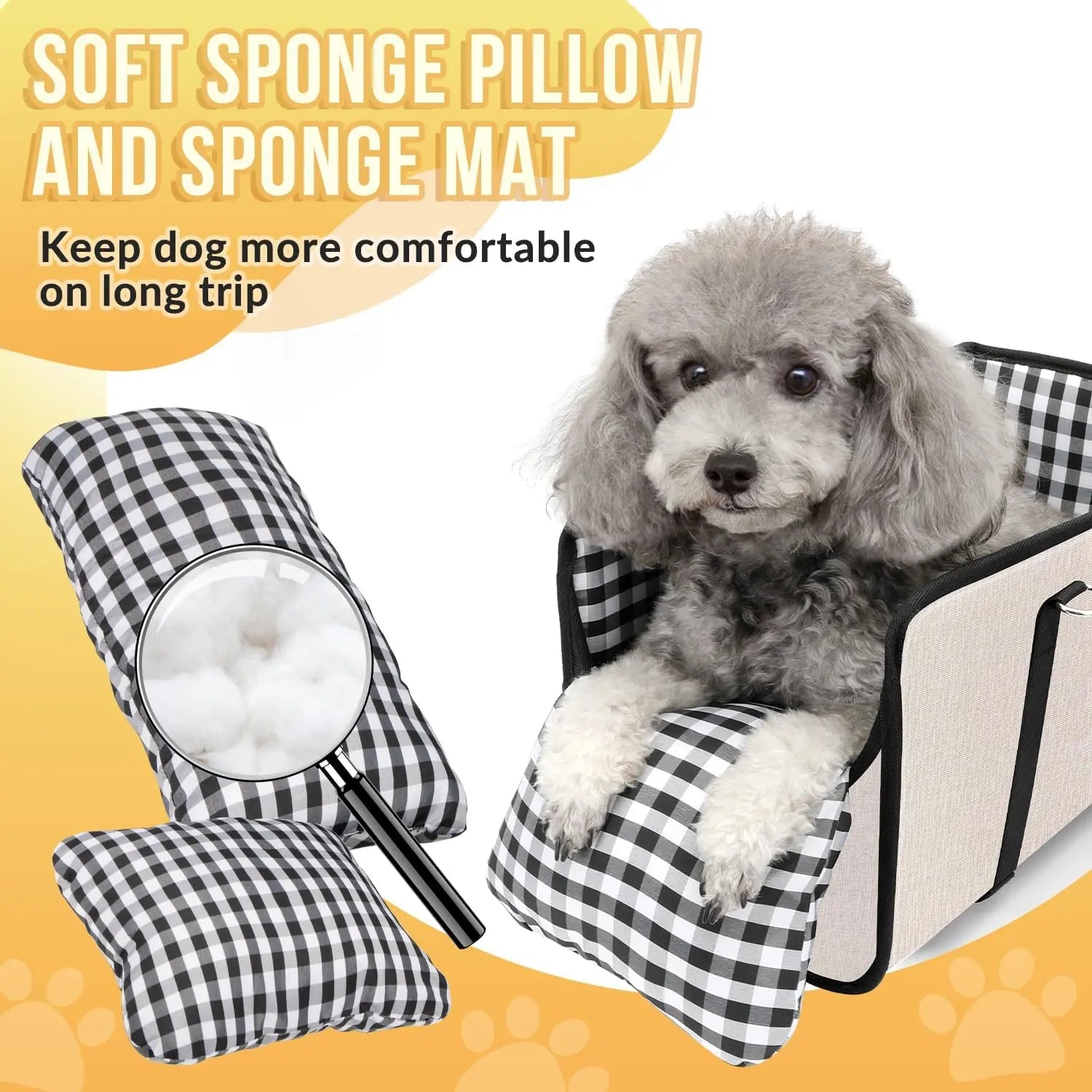Tailsup Console Dog Car Seat for Small Dogs (Up to 11 Lbs) - Portable Armrest Booster Seat with Pumpkin Design, Sponge Soft Cushion, Anti-Collapse Plastic Frame, Safety Belt, 2 Cozy Bed Modes
