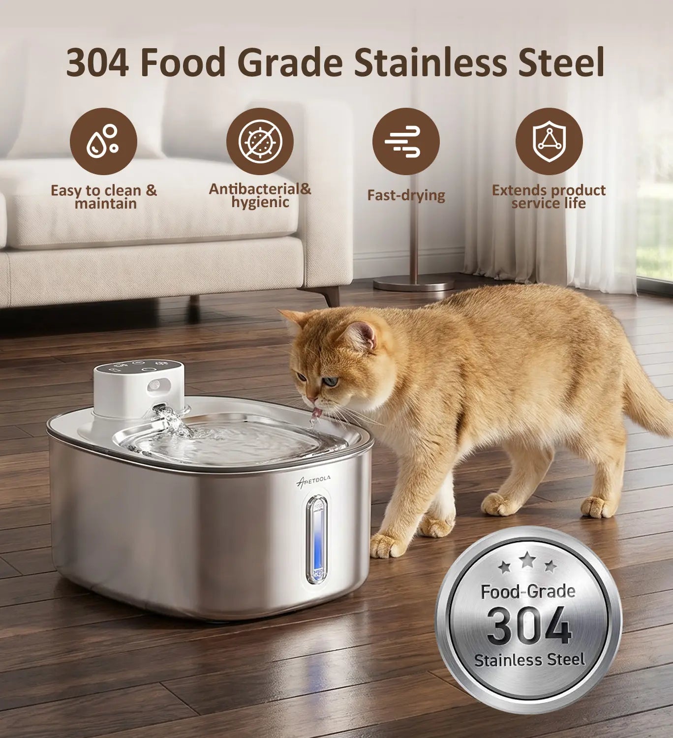 4L Wireless Stainless Steel Water Fountain for Cats & Dogs