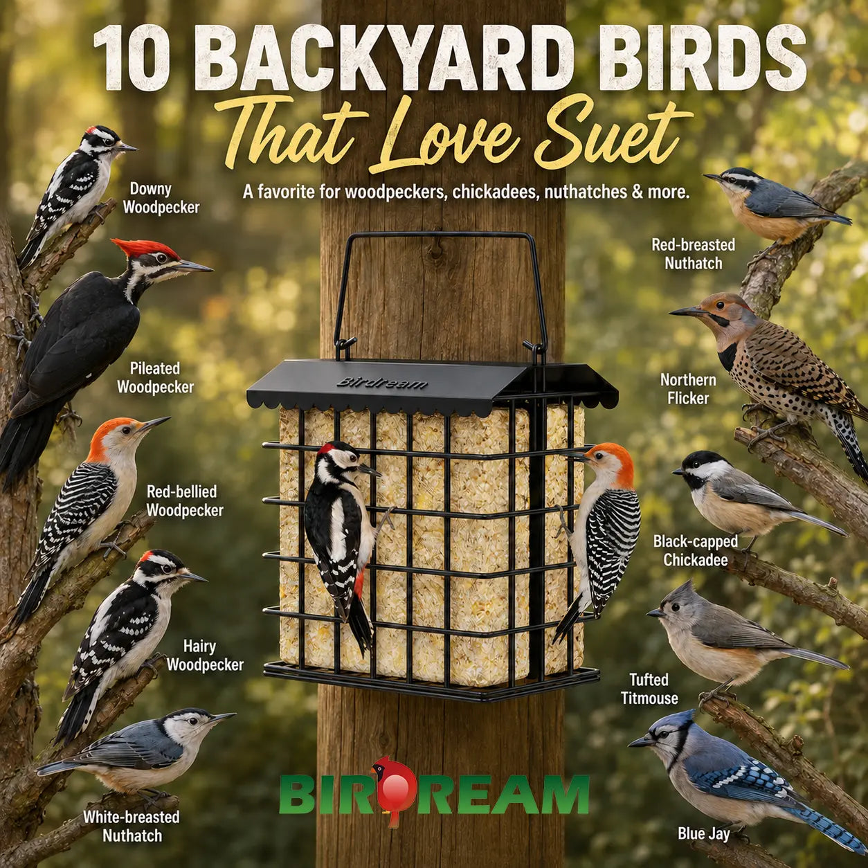 Birdream Premium All-Metal Double Suet Bird Feeder for Outdoor Use, Accommodates 2 Standard Suet Cakes, Effortless Refilling Tool for Attracting Woodpeckers and Chickadees