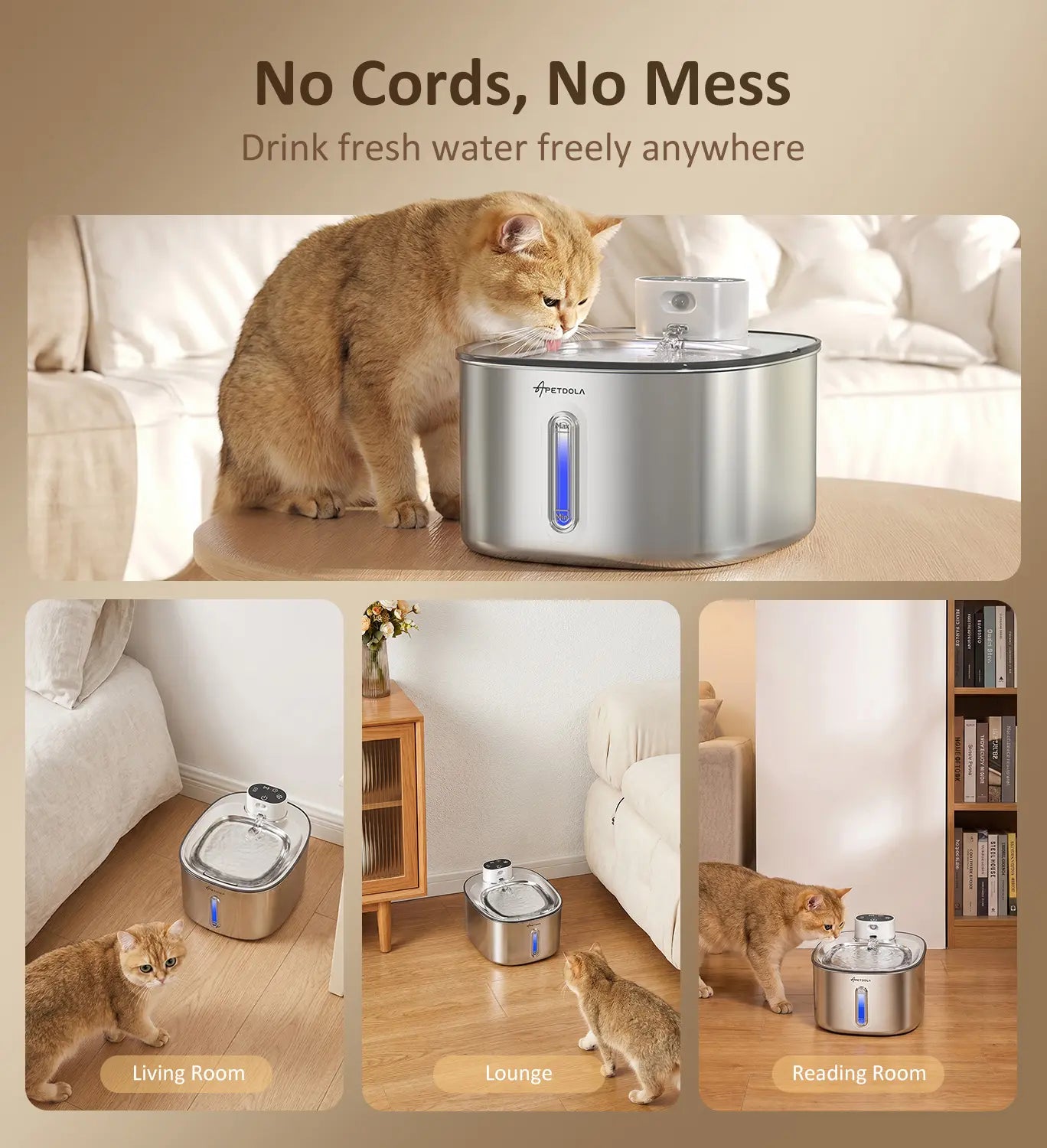 4L Wireless Stainless Steel Water Fountain for Cats & Dogs
